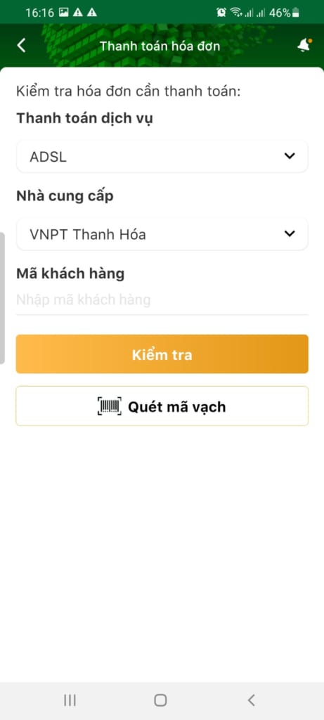 Thanh toán cước VNPT qua app OCB OMNI